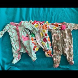 Three girls newborn sleepers.CARTER/WALMART/GERBER